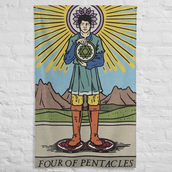 Three of Pentacles Tarot Card Wall Tapestry | Chakra Rendition Major Arcana - Picture 5 of 6